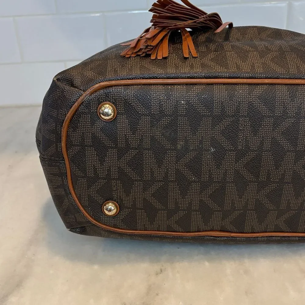 Michael Kors Bag Purse Handbag Leather Marina Signature Drawstring Tote Shoulder